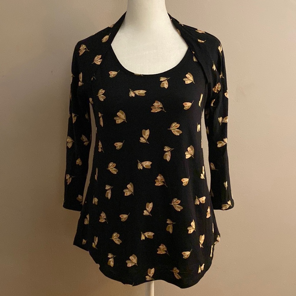 Lucky Brand Floral Bolero Style Three Quarter Sleeve Top